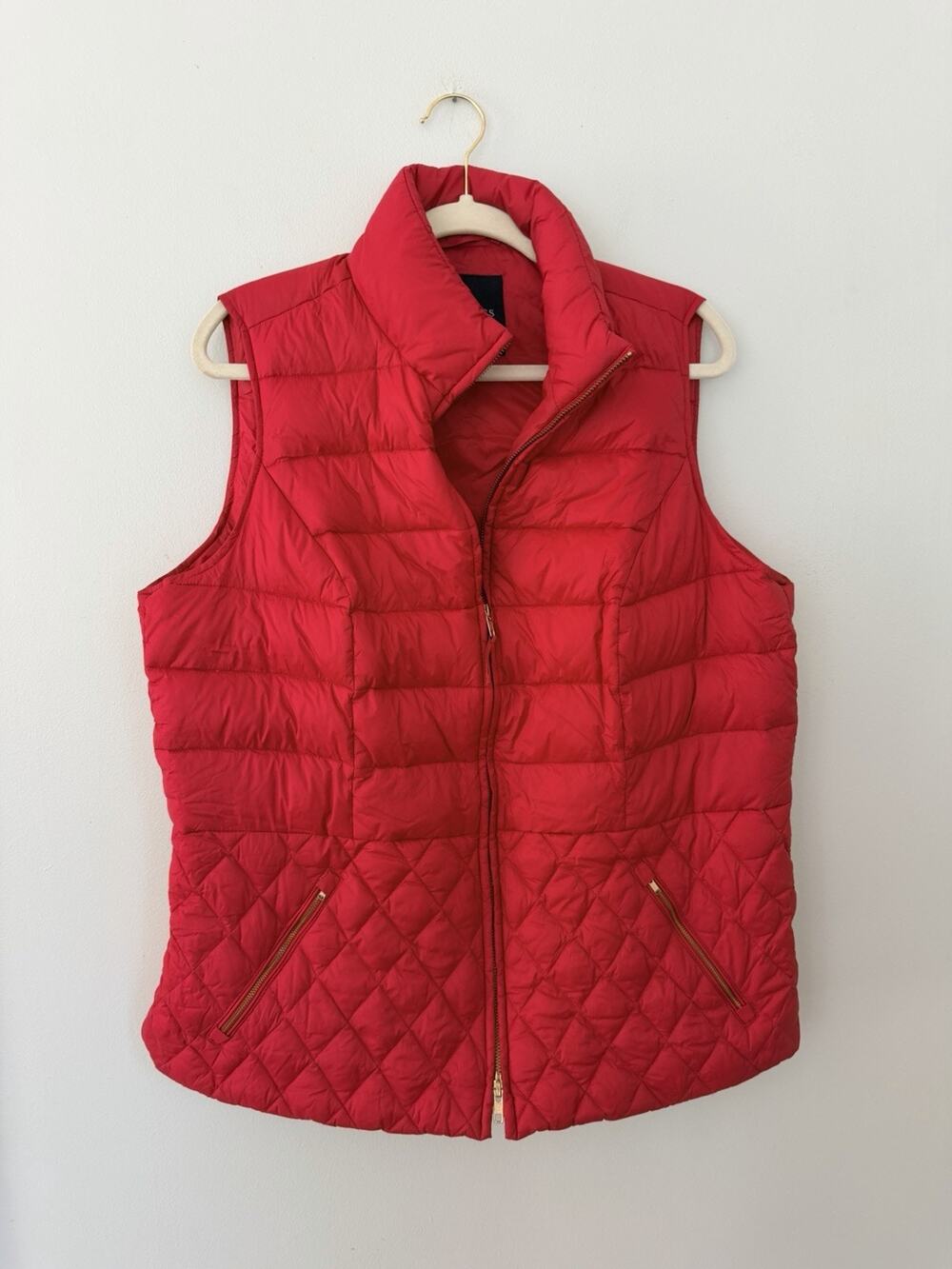 Talbots 90% Down Red Puffer Vest Jacket Women’s 1x Full Zip Pockets Cozy Classic
